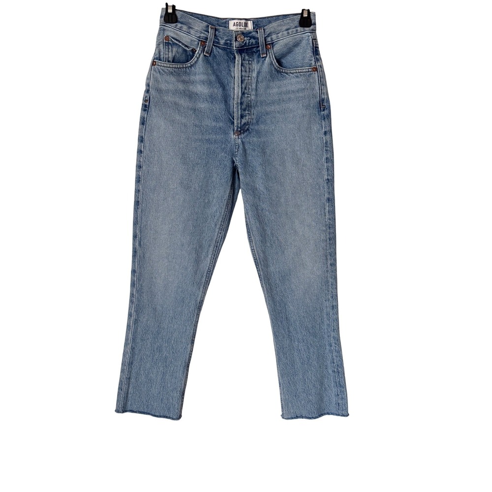 AGOLDE Riley High Rise Straight Crop Jeans Women 24 Blue Raw Hem